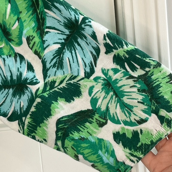 Talbots Isle Fronds V-neck Print Cotton Sweater 3/4 Sleeve Green Tropical 3X - Picture 5 of 15